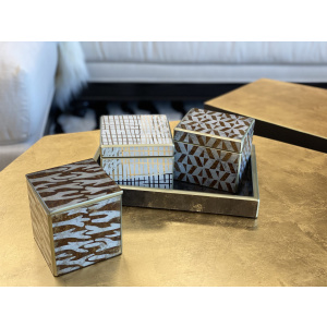 Peninsula Home Collection Set of 3 Mirrored Boxes with Tray
