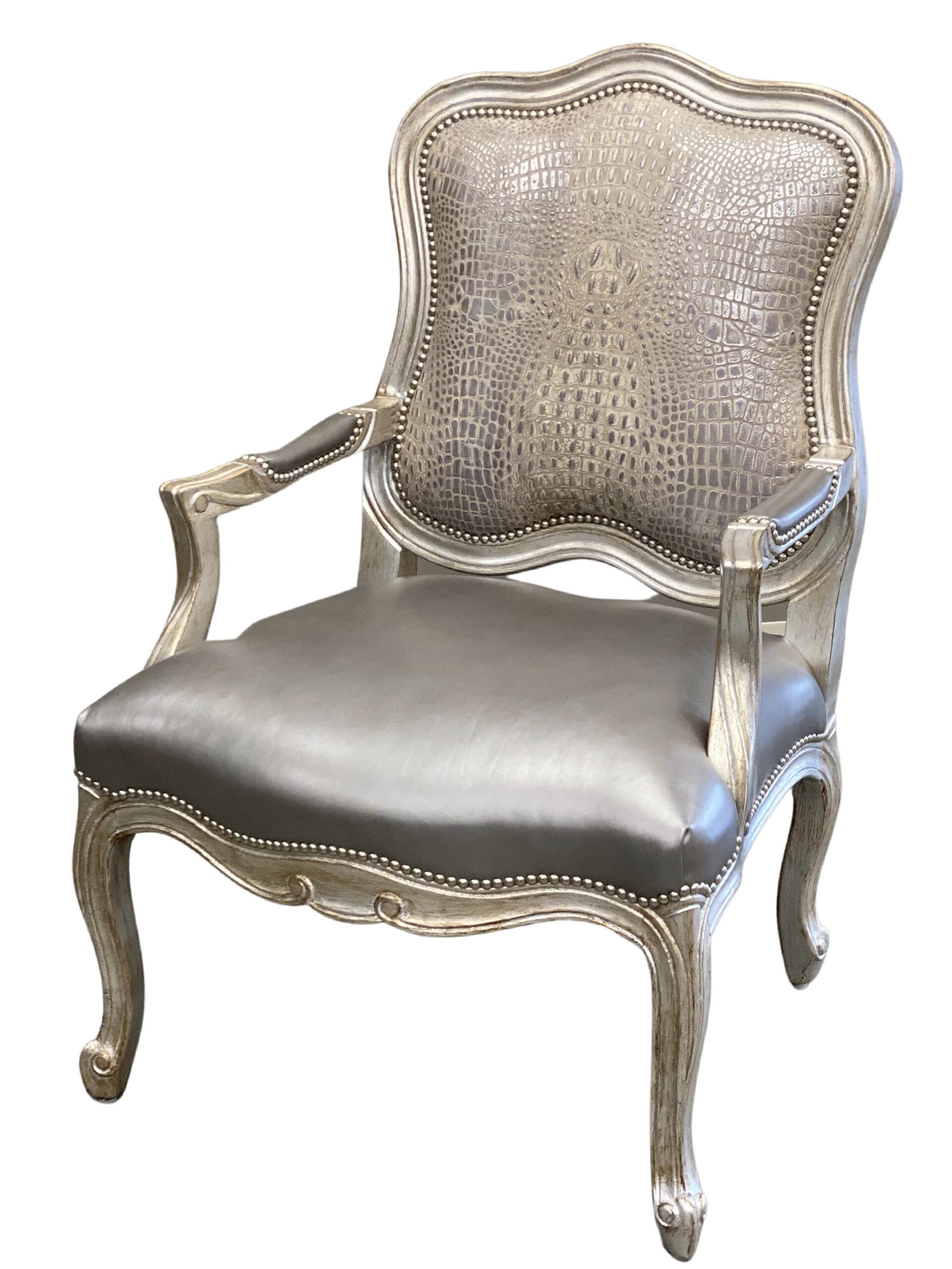 Chair Silver Metallic Leather with Croc Luxuria