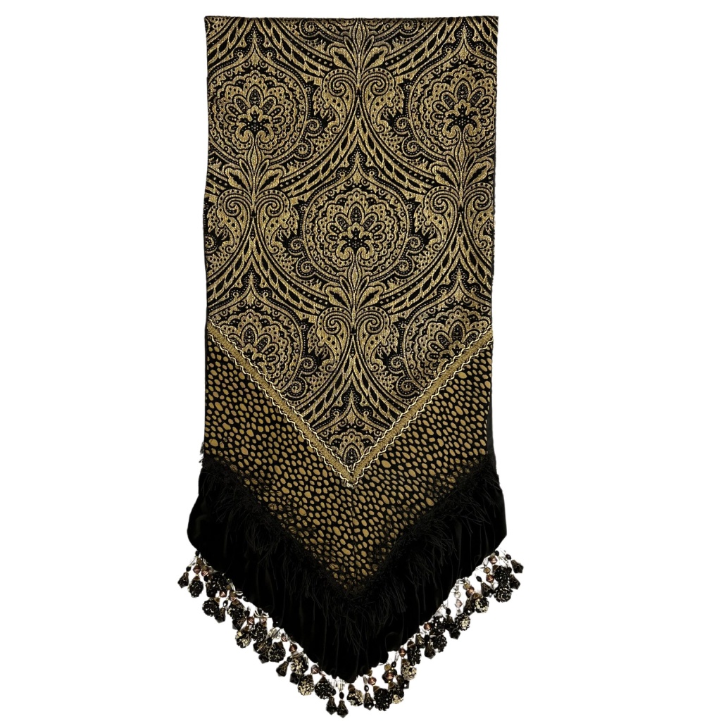 Black and Gold Metallic Damask Table Runner - Luxuria