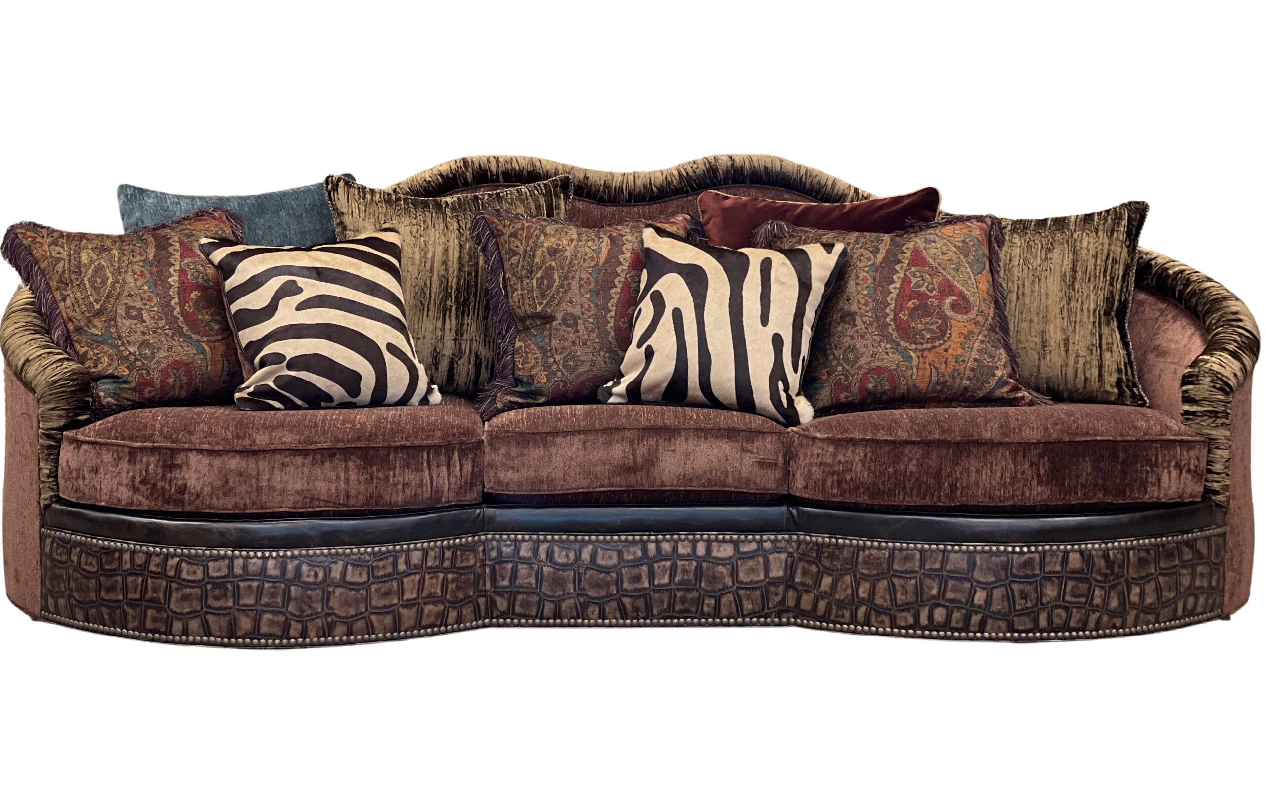 Hazel Sofa Brown with Velvet and Leather Croc
