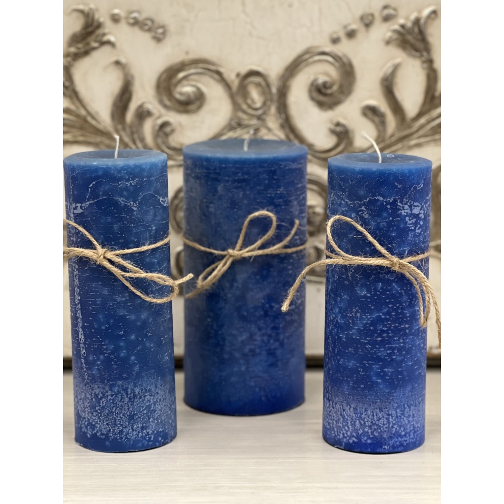 Mottled Blue Pillar Candle Luxuria