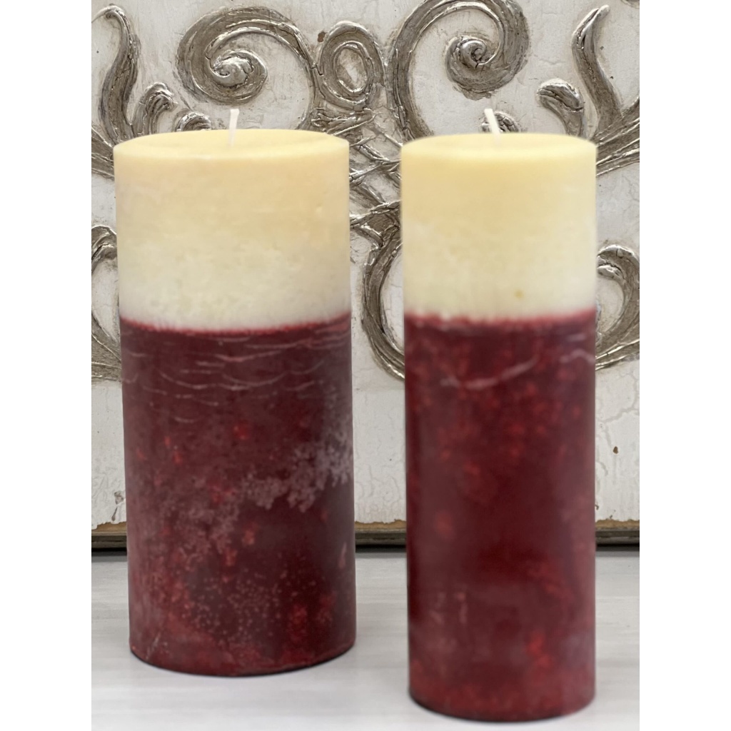 Mottled Cream and Burgundy Pillar Candle Luxuria