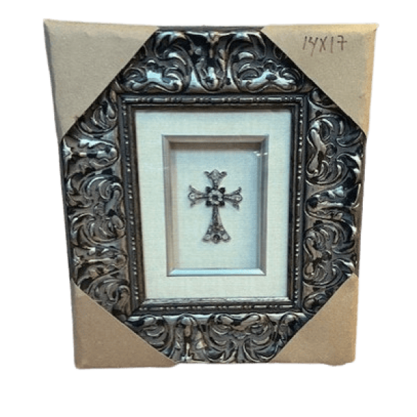 Jeweled Cross with Distressed Gold and Silver Frame