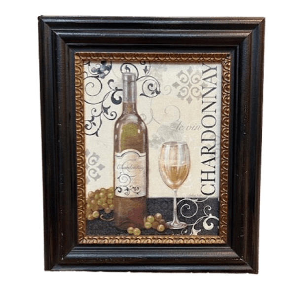 Faux Canvas Chardonnay Wine Bottle with Glass