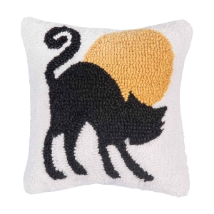 Black Cat Hooked Halloween Mini Pillow