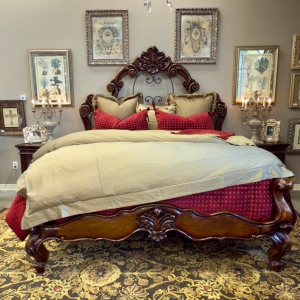 Deep Red and Taupe Chenille and Silk Ostrich Print Double Duvet King Set
