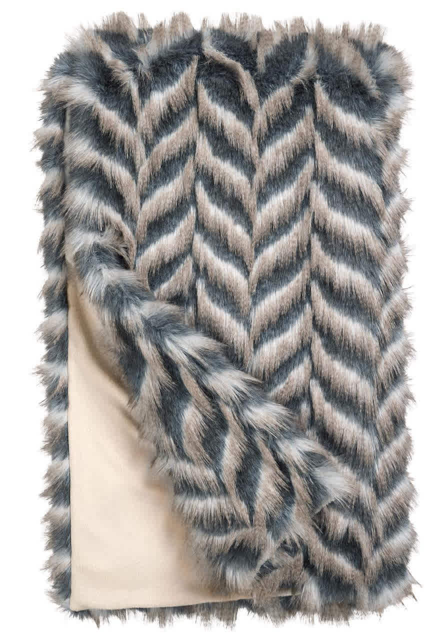 XL Luxury Grey Chevron Fur Throw 60x86