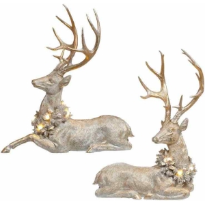 Mark Roberts Collectible Set of 2 Deer with LED Wreaths