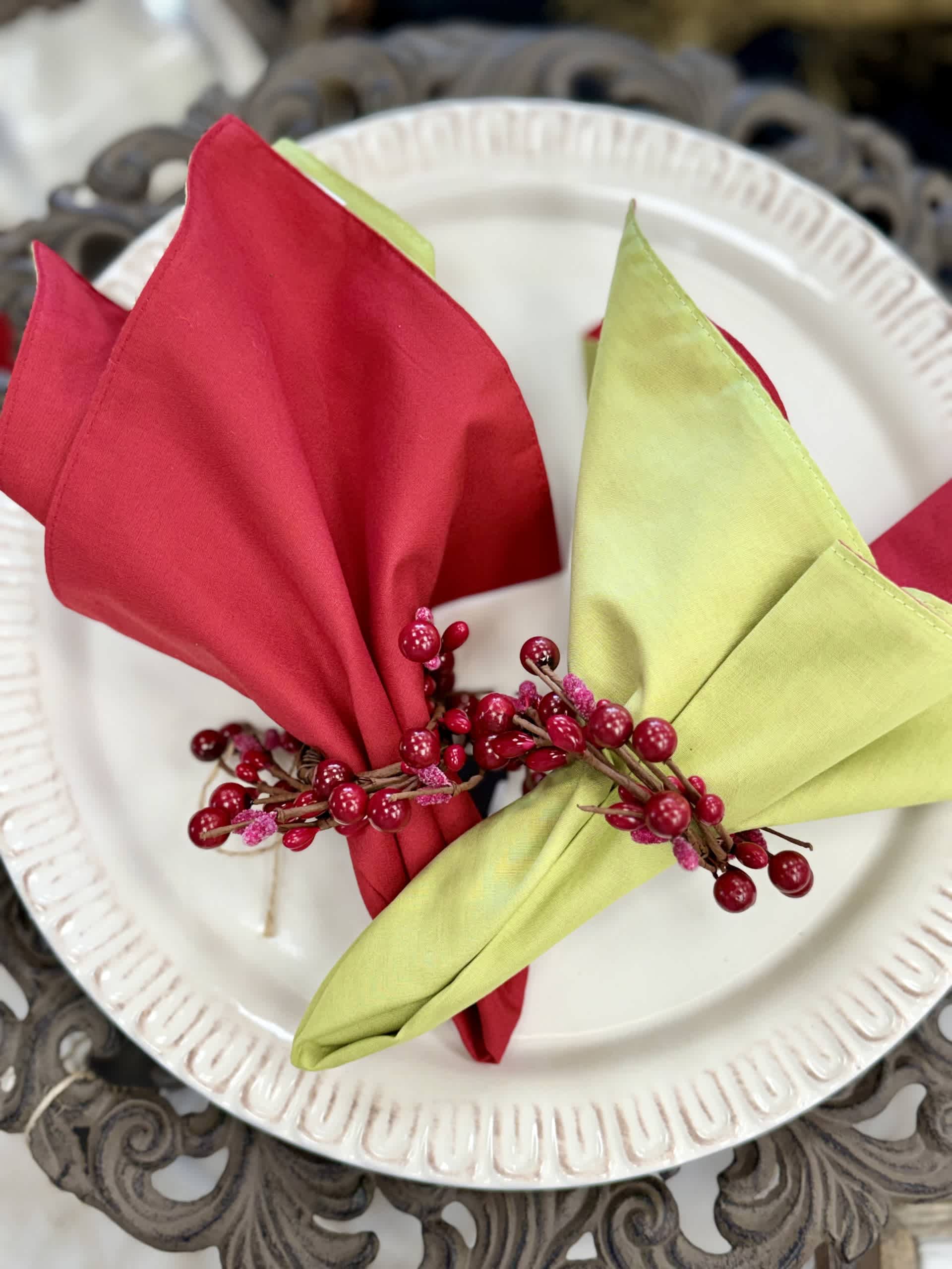 Red and Green Reversible Christmas Napkins Set of 4