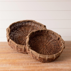 Round Wicker & Jute Basket Trays Set of 2