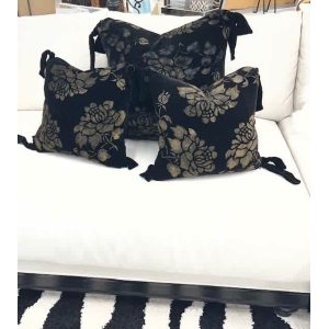 18x18 Hand Painted Silk Velvet Black and Gold Floral Pillow