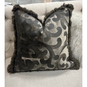 Dark Taupe and Gold Hand Painted Velvet and Silk Pillow