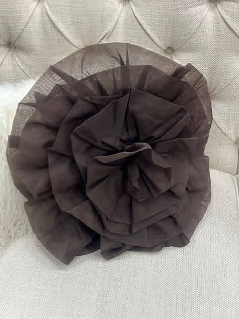 Sheer Taffeta Brown Rosette Pillow