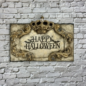 Happy Halloween Plaque with Crown