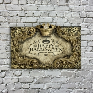 Leopard Happy Halloween Plaque with Crown